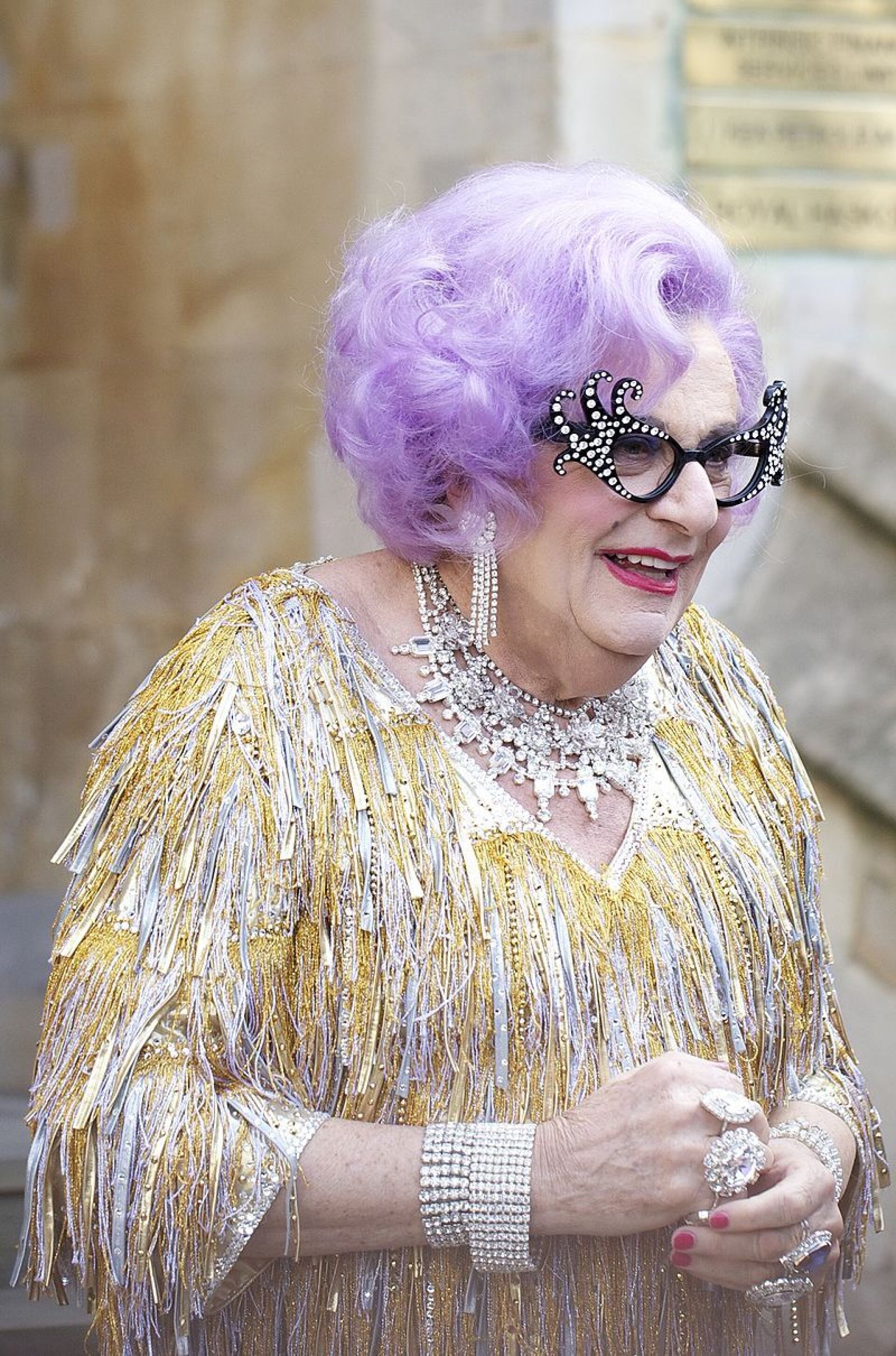 Dame Edna at the royal wedding of Prince William and Kate Middleton in 2011