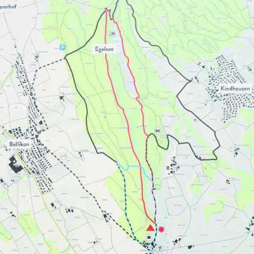 Drei Rundwege eingeweiht - Die drei Rundwege sind mit den Farben Blau, Rot und Schwarz gekennzeichnet. Der gestrichelte Weg ist eine zusätzliche Schlaufe nach Bellikon.