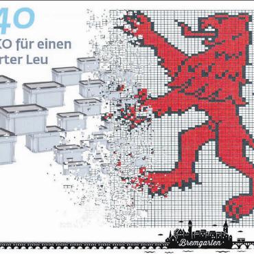 Aus kleinen Rako-Kistli Grosses aufbauen - 9440 Rako-Kistli und ein Holzrahmen: Utz und die Schule Bremgarten gestalten das «Leuefäscht» mit. Pixelmontage: Utz; Grafik: Simone Meier