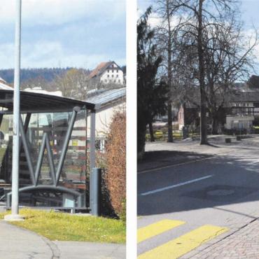 Schwachstellen ausmerzen - Die beiden Bushaltestellen Hofmatten (links) und Altes Schulhaus sind aktuell nicht auf den behindertengerechten Standard ausgebaut. Das soll sich bald ändern. Bilder: Celeste Blanc