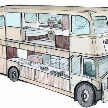 Das Zuhause immer dabei - Das Modell zeigt die Vorstellung des umgebauten Londonbusses des reisefreudigen Paars.