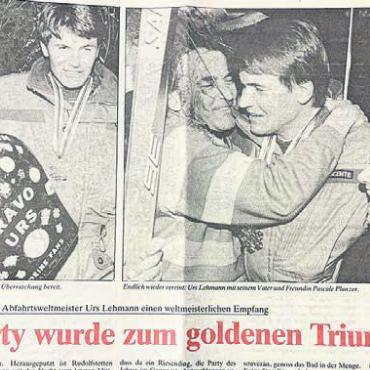 Blendende Aussichten - So berichtete diese Zeitung über das Abfahrtsgold von Urs Lehmann am 11. Februar 1993. Damals wurde er in seiner Heimat Rudolfstetten weltmeisterlich empfangen. «Die Feier hält noch für Jahre an», sagt er heute lachend. Bild: Archiv