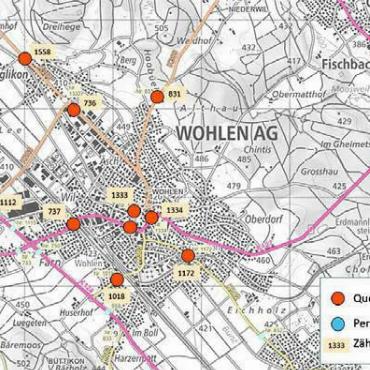 Konkrete Zahlen erwünscht - Der Plan zeigt die acht eingerichteten Messstellen (orange Punkte). In Bremgarten befindet sich zudem eine permanente Zählstazion (blauer Punkt).
