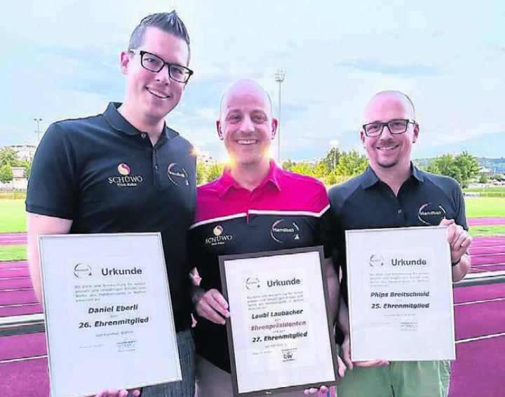 Wurden zu Ehrenmitgliedern respektive Ehrenpräsident, ernannt (von links): Daniel Eberli, Martin Laubacher und Phips Breitschmid.