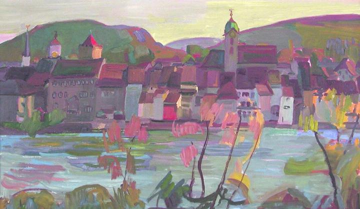 Jakob Strasser: Rheinfelden vom badischen Ufer aus gesehen (1968). Foto: Fricktaler Museum