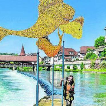 Das Leuefäscht nimmt Formen an - Wetterfahnen an unüblicher Stelle: «Rüüs-Chatze» nennt sich die Kunstinstallation von Martin Hufschmid.