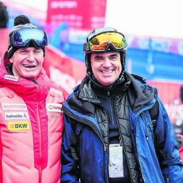 Blendende Aussichten - In Wengen vor wenigen Wochen: Urs Lehmann (links) mit dem skibegeisterten Bundespräsidenten Alain Berset. Bild: Freshfocus