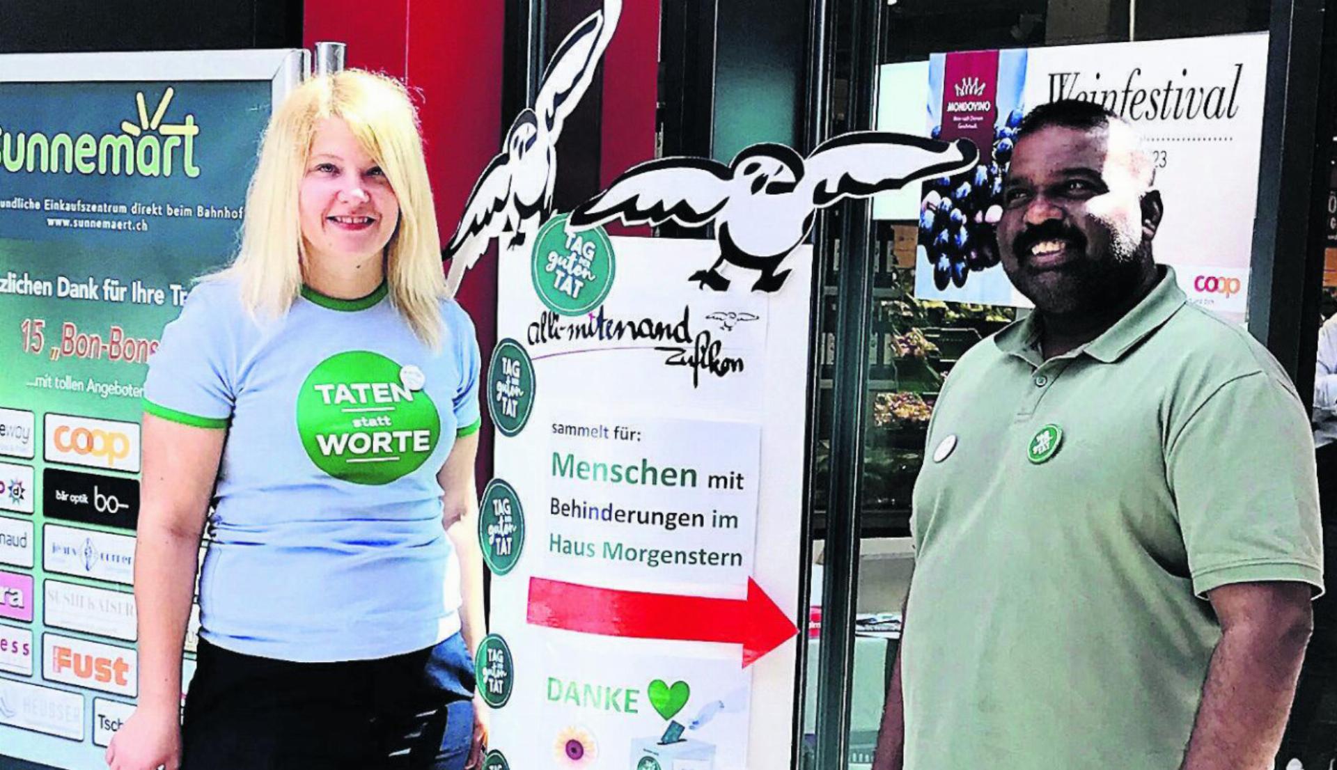 Tetiana Boguslavets, Ukraine, und Yogaratnam Kayilayapillai, Schweiz, am «Tag der guten Tat» Bild: zg