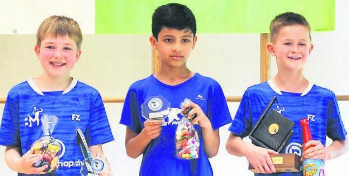 Siegerehrung Kategorie U11 mit (von links) Flurin Martin (3.), Yuvaan Mohapatra (3.), Nick Rutishauser (1.). Bild: zg