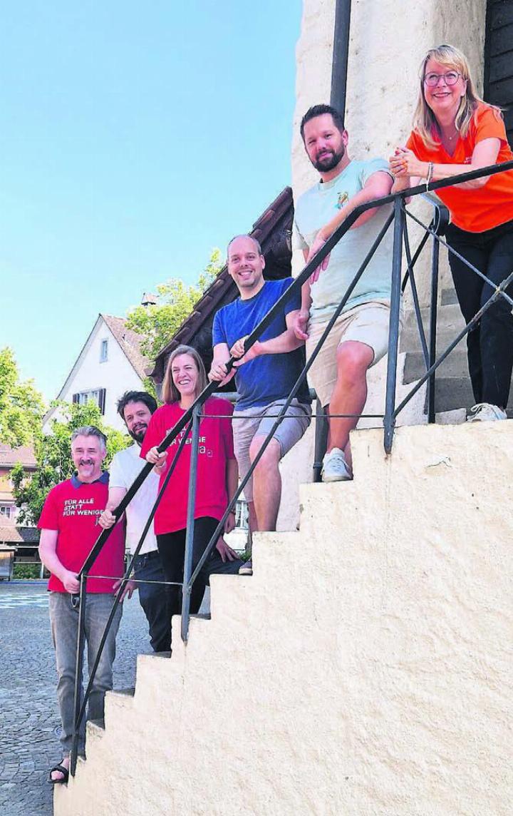 Machen gemeinsame Sache: Stefan Dietrich, Claudio Müller, Jacqueline Stierli, Cyril Lilienfeld, Sandro Schmid und Karin Koch Wick (von links). Bild: zg