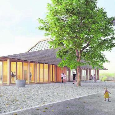 Widerstand gegen Matterhaus - Die Visualisierung zeigt, wie der neue Saal neben dem Matterhaus aussehen soll. Für die IG Inspiration Matterhaus ist dies ein Prestigeobjekt. Bild: Archiv