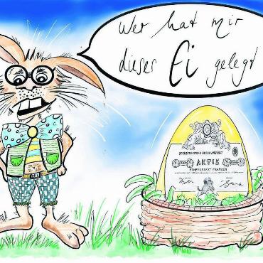 Trotz allem frohe Ostern - «Ei Ei CS, was so sechs Buchstaben alles aussagen», schreibt Karikaturistin Etschgi. Damit ist so einiges gesagt, was sie immer noch beschäftigt. Da braucht es gar nicht viele Worte. Ausser dass die Karikaturistin allen schöne Ostern wünscht. Bild: Etschgi