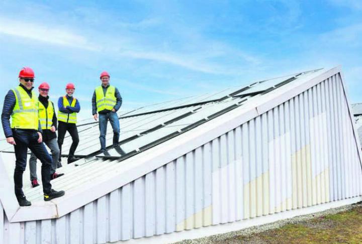 Für das Fotoshooting bei Wind und Kälte aufs Dach: Die Geschäftsleitung der Montana mit (von links) Martin Wetter, Marcel Kamm, Markus Dürr, Daniel Rey ist stolz auf die eigene Photovoltaikanlage. Bild: zg