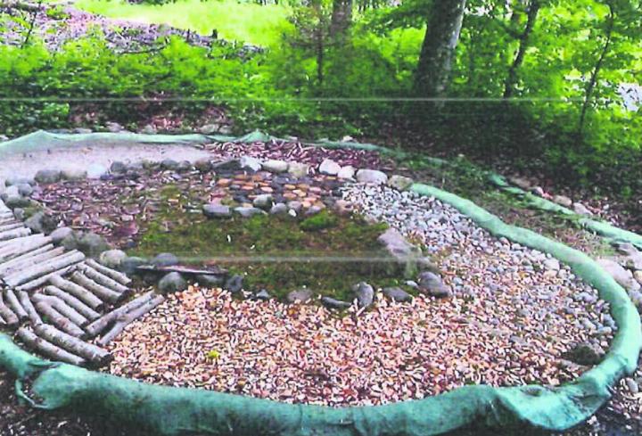 Die einzelnen Materialien im Barfussweg – alle 26 Posten des Kinderwegs wurden fein säuberlich ausgemessen. Bild: Nadine Amstad